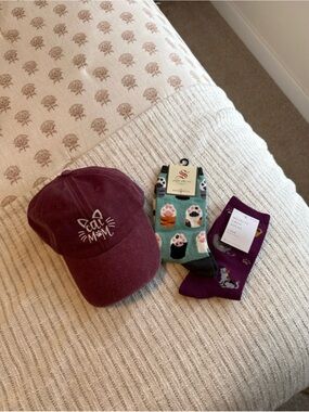 Cat Mom Cap and Novelty Socks Set